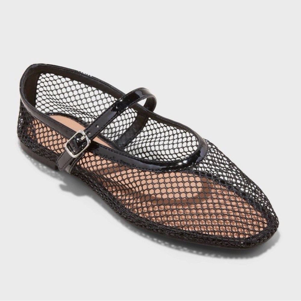 Women’s Issa Mesh Mary Jane Ballet Flats By A New Day- Black Size 8 NWT